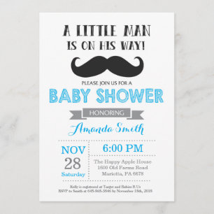 Baby shower de moustache Invitation bleu et gris