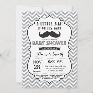 Baby shower de moustache Invitation noir et gris