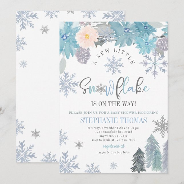 Baby shower de neige Invitation Floral Boy (Devant / Derrière)