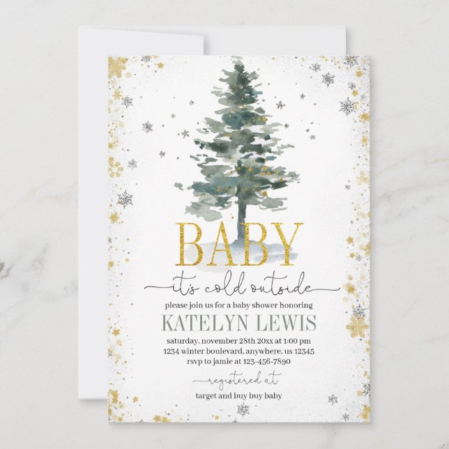 Baby shower de Noël Invitation Argent Or (Devant)