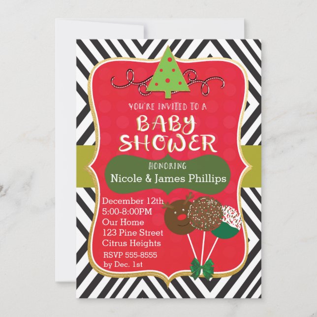 Baby shower de Noël Pops de gâteaux et Invitations (Devant)