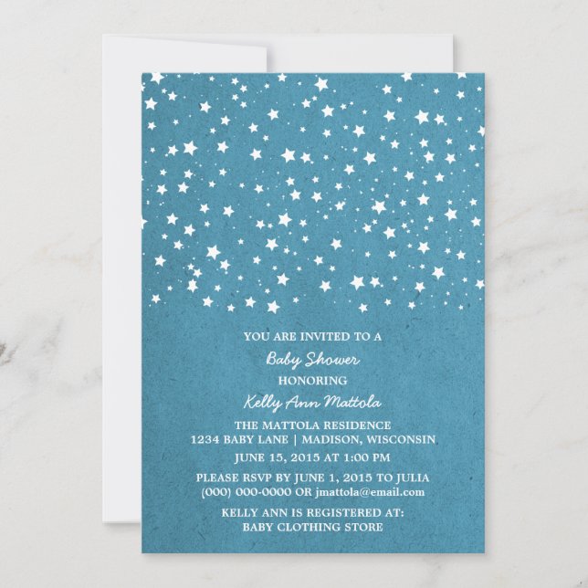 Baby shower de nuit bleu étoilé Invitation (Devant)