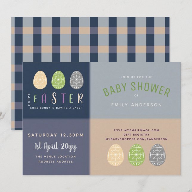 Baby shower de Pâques Invitations bleu rose doux (Devant / Derrière)