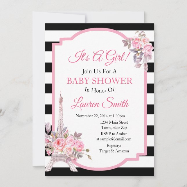 Baby shower de Paris Invitation Tour Eiffel (Devant)
