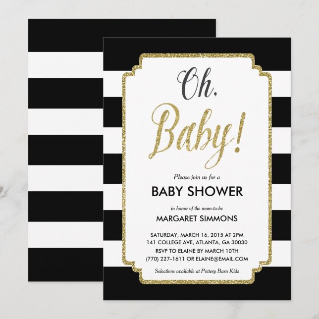 Baby shower de Parties scintillant d'or Invitation (Devant / Derrière)