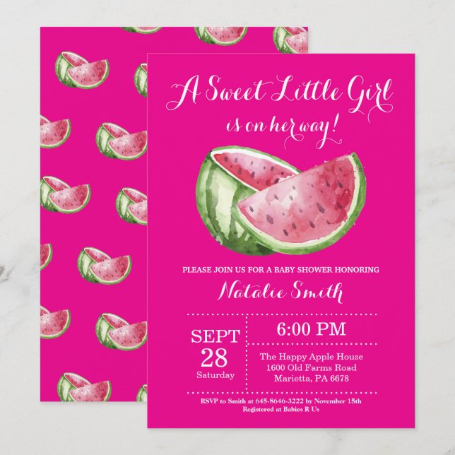 Baby shower de pastèque Invitation rose (Devant / Derrière)