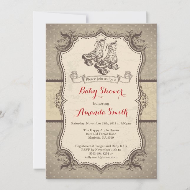 Baby shower de patinage à rouleaux Invitation Vint (Devant)