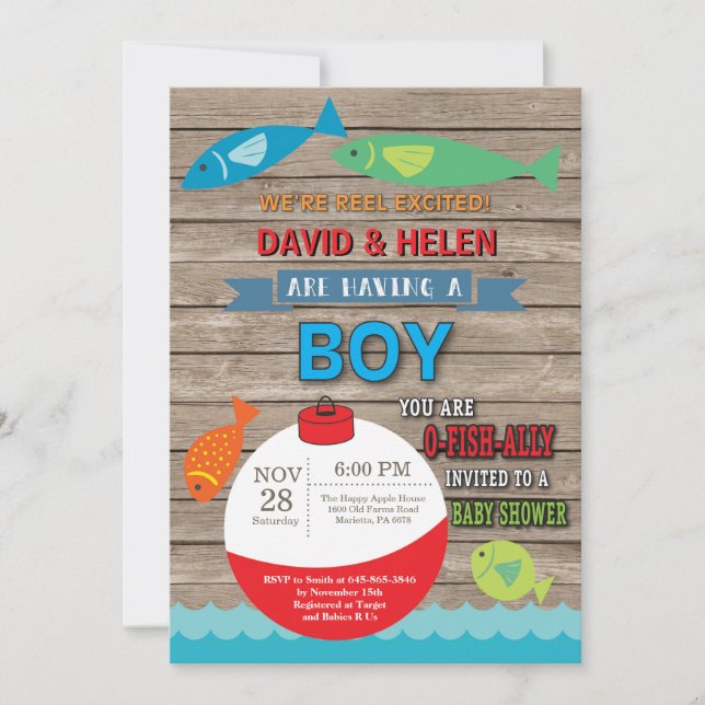 Baby shower de pêche Invitation Garçon Poisson (Devant)