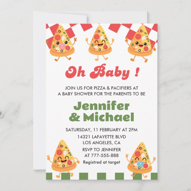 Baby shower de pizza Invitation Oh Baby Pacifier (Devant)