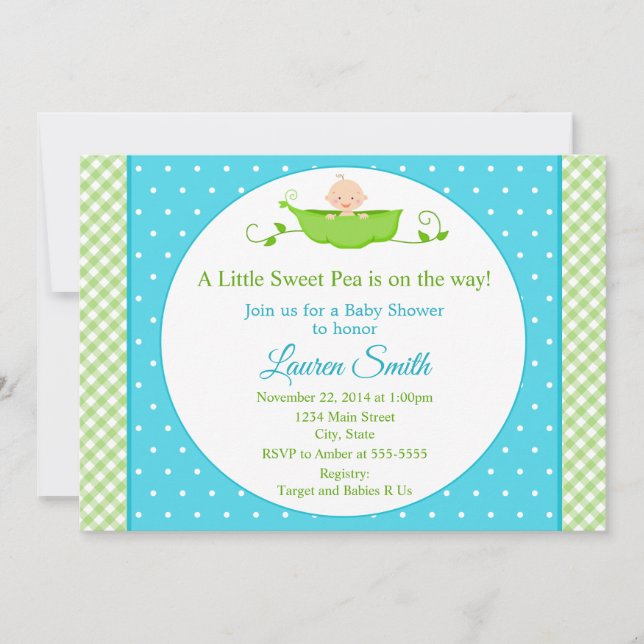 Baby shower de pois doux Invitation Garçon bleu bé (Devant)