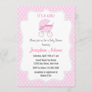 Baby shower de poussette bébé Invitation rose