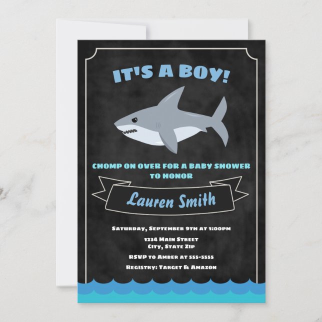 Baby shower de requin Invitation bébé requin (Devant)