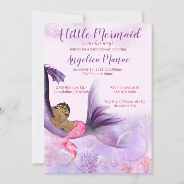 Baby shower de sirène invitation bébé fille (Devant)