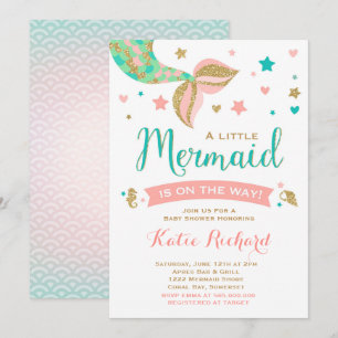 Baby shower de sirène Invitation Coral Turquoise O