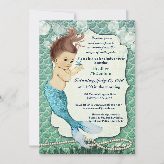 Baby shower de sirène Invitation pour fille (Devant)