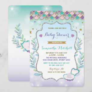 Baby shower de sirène Invitation Purple Gold Ocean