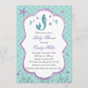 Baby shower de sirènes Invitation Turquoise violet