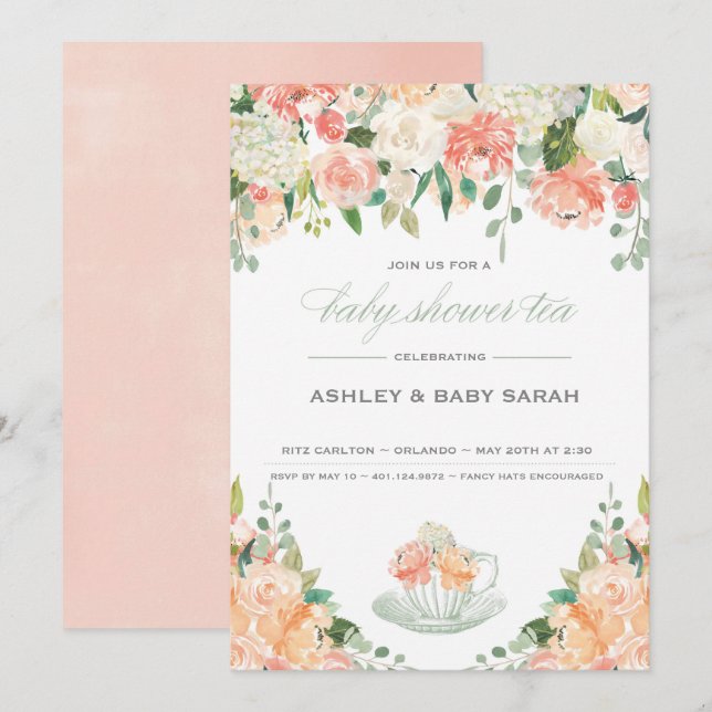Baby shower de thé Invitation Jardin Floral (Devant / Derrière)