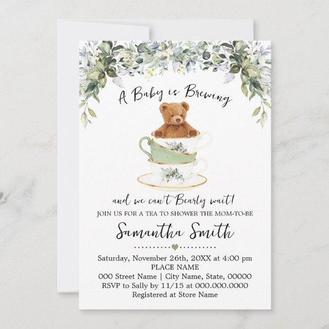 Baby shower de thé vert ours Invitation (Devant)