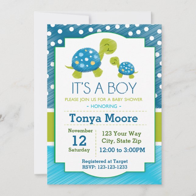 Baby shower de tortue bleue Invitation (Devant)