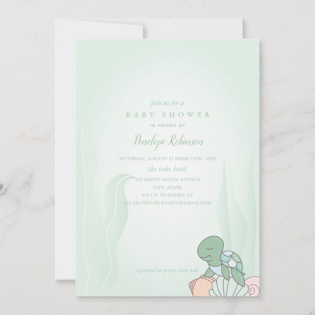 Baby shower de tortue de mer douce Invitation (Devant)