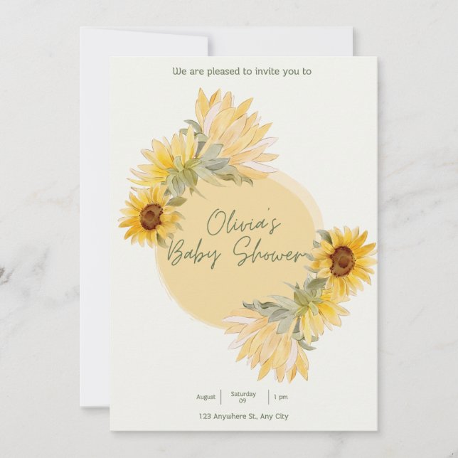 Baby shower de tournesol d'aquarelle Invitation (Devant)