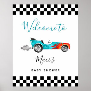 Baby shower de voiture Blue Race Affiche de bienve