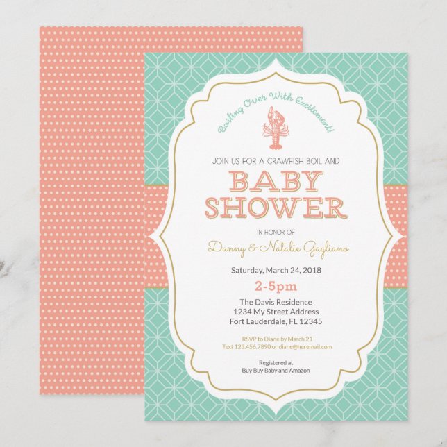 Baby shower d'ébullition de l'écrevisse Invitation (Devant / Derrière)