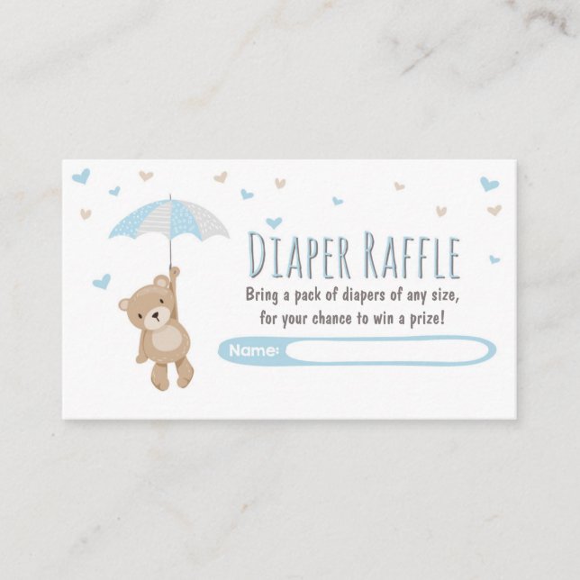 Baby shower Déchets Carte Raffin Teddy Bear Bleu (Devant)