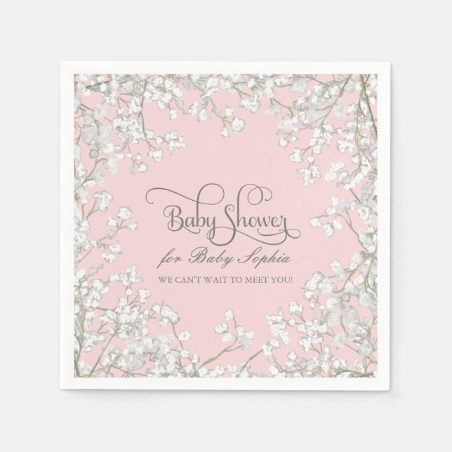 Baby Shower Decor Babys Breath Wreath Floral Napkin (Front)