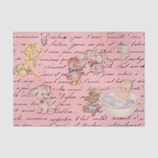 Baby Shower Decoupage  Vintage Pink Girl  Tissue Paper (Front)