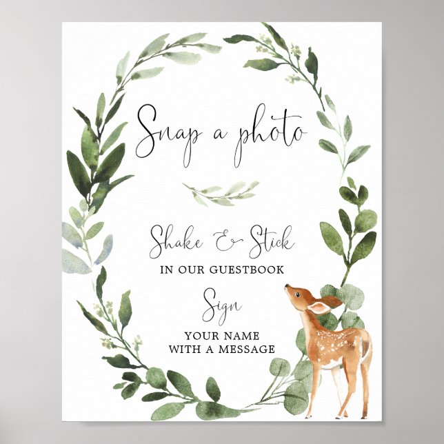 Baby shower Deer Woodland Photo Livre d'or Symbole (Devant)