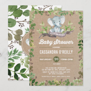 Baby shower d'éléphant neutre vert Invitation