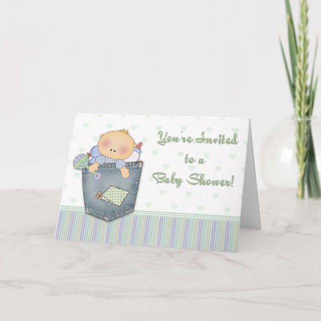 Baby shower Denim Green Invitation (Devant)