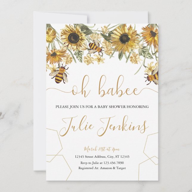 Baby shower des abeilles Invitation neutre (Devant)