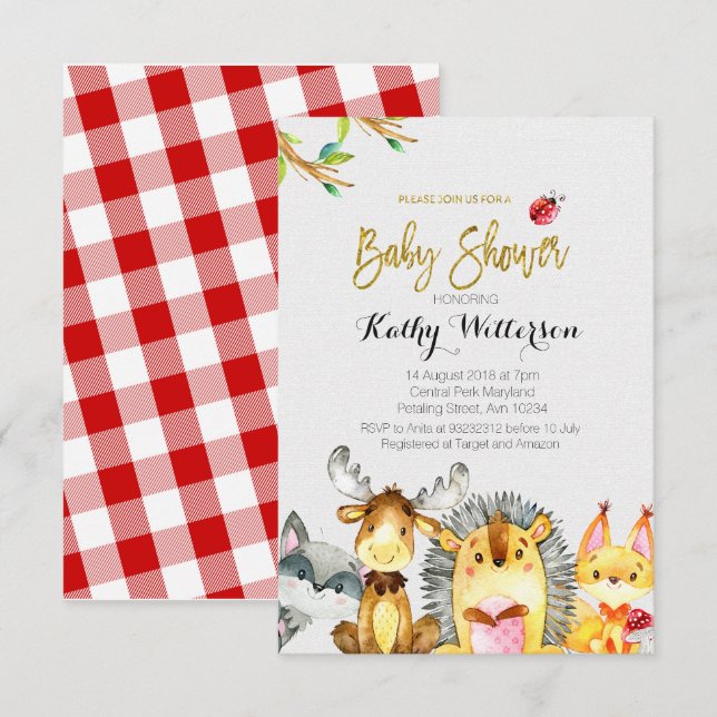 Baby shower des créatures de Woodland - Carte de g (Devant / Derrière)