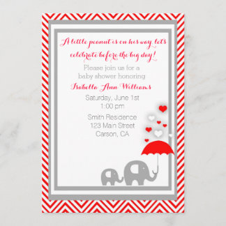 Baby shower des éléphants Invitation - Rouge et Gr