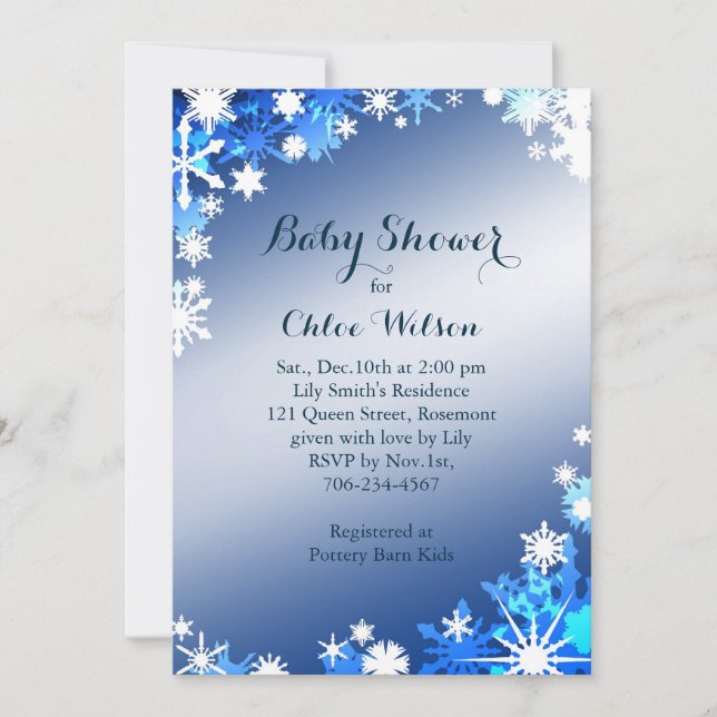 Baby shower des flocons de neige Invitation en ble (Devant)