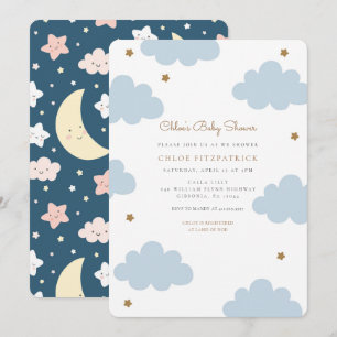 Baby shower des nuages roses doux Invitation Bleu