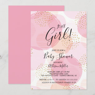 Baby shower des points rose et or Invitation