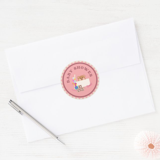 Baby Shower Design, Pegatin/Stickers Classic Round Sticker (Envelope)