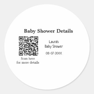 BABY SHOWER DETAILS QR SCAN CODE MINIMAL MODERN RU CLASSIC ROUND STICKER