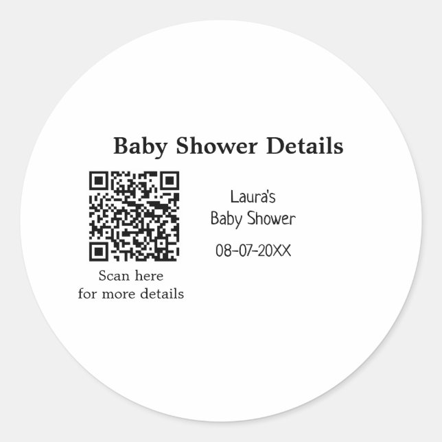BABY SHOWER DETAILS QR SCAN CODE MINIMAL MODERN RU CLASSIC ROUND STICKER (Front)