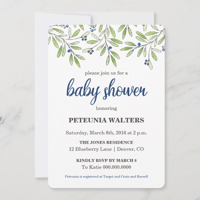 Baby shower d'été Blueberry Foliage Invitation (Devant)