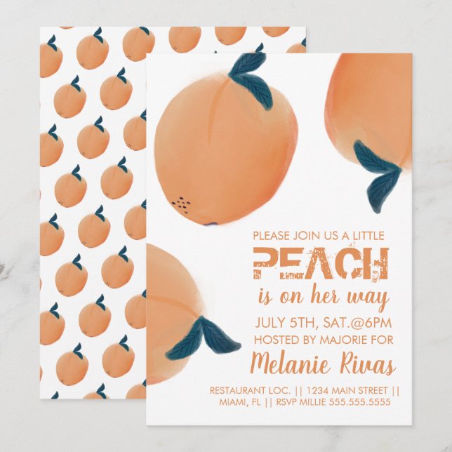 Baby shower d'été Peach Invitation (Devant / Derrière)
