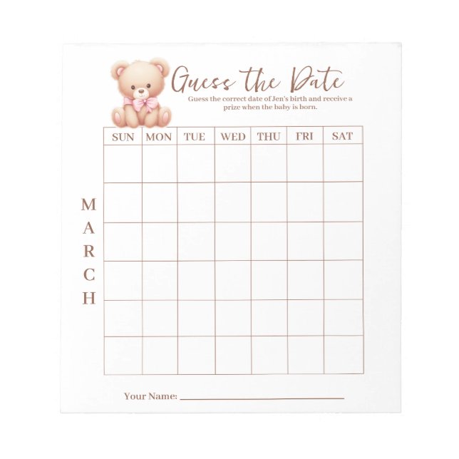 Baby shower devine le Bloc-notes d'activité Date G (Devant)