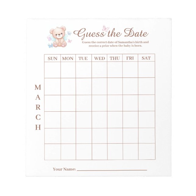 Baby shower devine le Bloc-notes d'activité Date G (Devant)