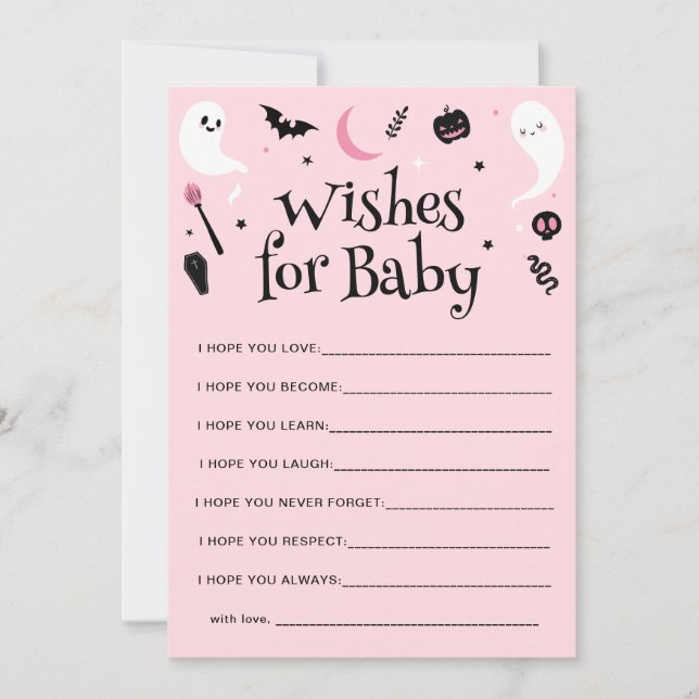 Baby shower d'Halloween rose Voeux pour la carte b (Devant)