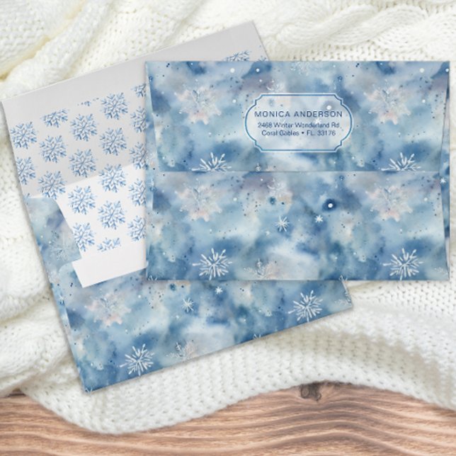 Baby shower d'hiver Blue Snowflake Enveloppe (Watercolor Self Addressed Envelope )