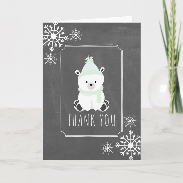 Baby shower d'hiver de l'ours polaire Merci vert (Devant)